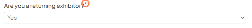 A form field asking, 'Are you a returning exhibitor?' with a dropdown menu below. The dropdown menu is currently set to 'Yes'. A small red asterisk icon next to the question indicates that this is a required field.