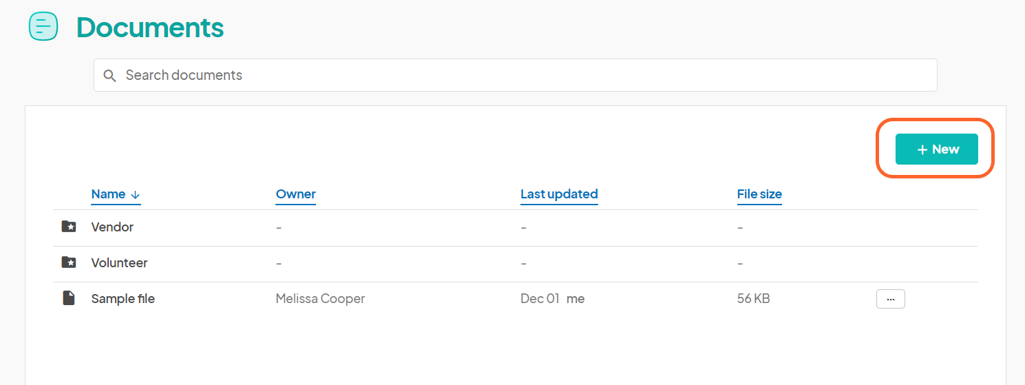 an image showing users the documents screen and where they can click to upload a new one
