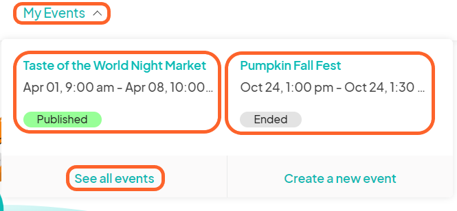 an image showing users where to find their events at the top of screen