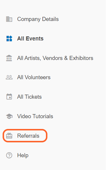 an image showing users where to find the referrals button on the left hand sidebar
