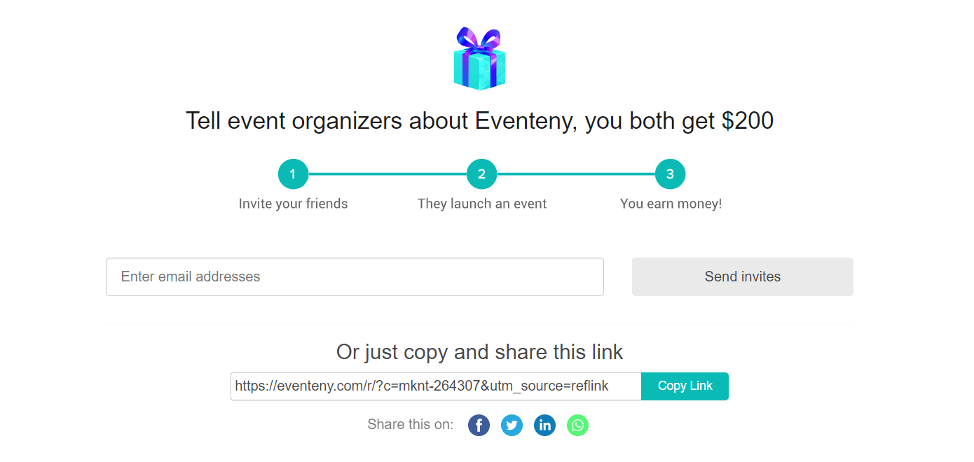 an image showing users the same referral page from the first way to access it and that it can be accessed the second way from the event dashboard
