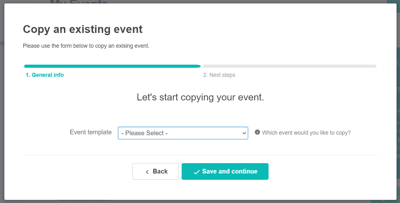 an image showing users what the copy event details pop up window looks like