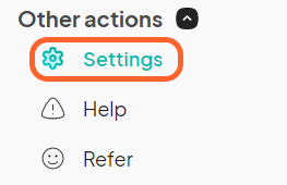 an image showing users where to find the settings button under the other actions tab