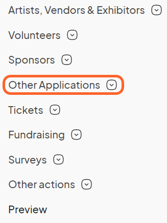 an image showing users where to find the Other Applications tab on the left sidebar of the event dashboard