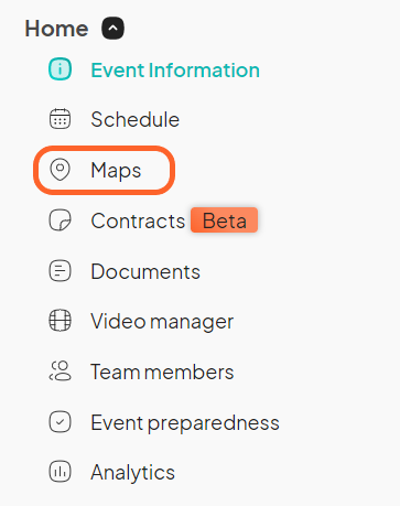 an image showing users where to find the maps button under the home tab on their event dashboard