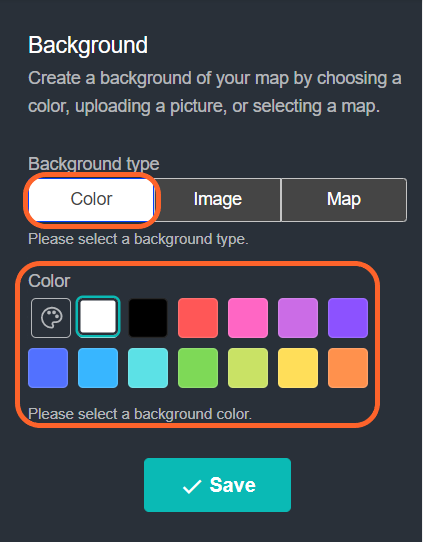 an image showing users where to click if they want to create a solid color for their map