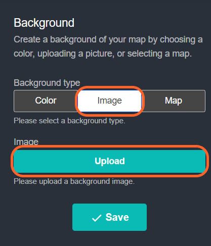 an image showing users where to click if they want to upload a premade map