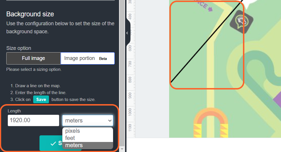 Uan image showing users an example of what the portion line looks like when drawn and where they can enter the size of the portion