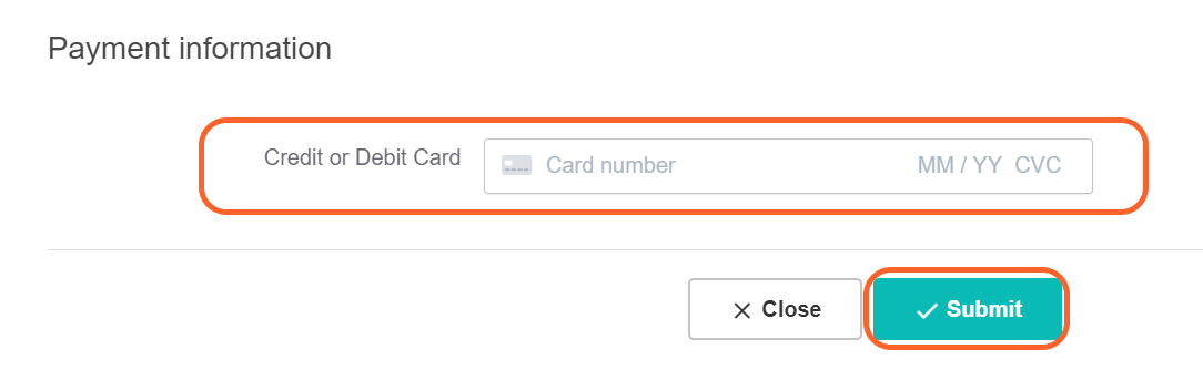 an image showing users the payment information section and a highlight blue submit button