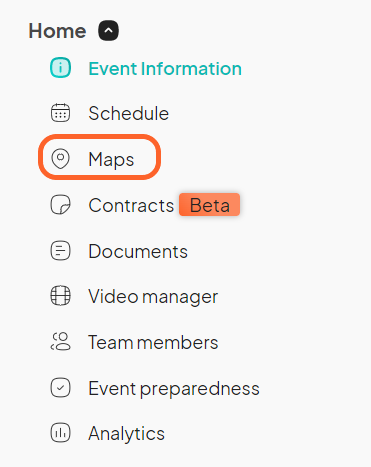 an image showing users where to find the Maps tab in their event dashboard