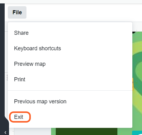 an image showing users where to find the exit button in the file tab at the tab left corner of the map