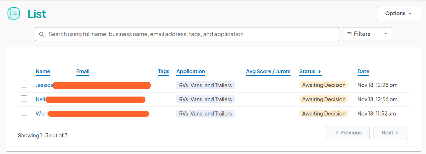 an image showing users what the submission page looks like when applicants start submitting their applications