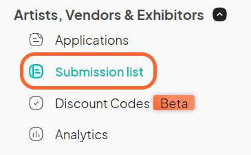 an image showing users where they can click to access the submissions page under the vendor tab in the left sidebar