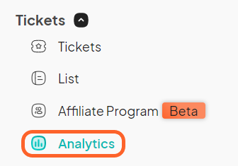 an image showing users where to find the analytics button under the tickets tab on the left sidebar of your event dashboard