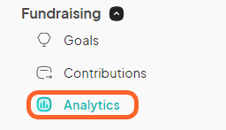 an image showing users where to find the analytics section under the fundraising tab on the left sidebar in the event dashboard