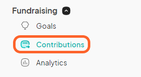 an image showing users where to find the contributions section under the fundraising tab on the left sidebar in the event dashboard