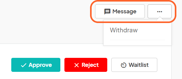 an image showing users the messaging and withdraw options located at the top right corner of the submission's page