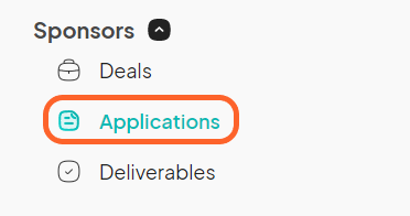 an image showing users the applications section under the sponsors drop down tab