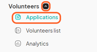 an image showing users to click the applications section under the volunteers tab