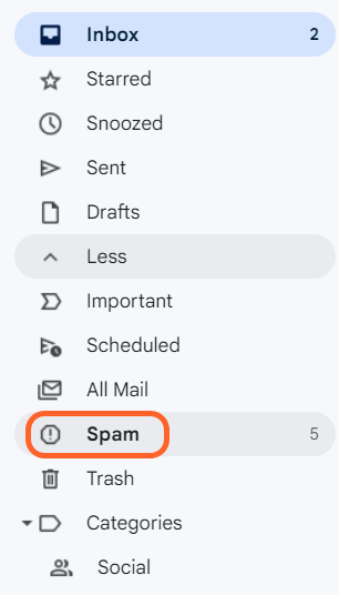 an image showing users where they can find their spam folder on the left sidebar of their email platform