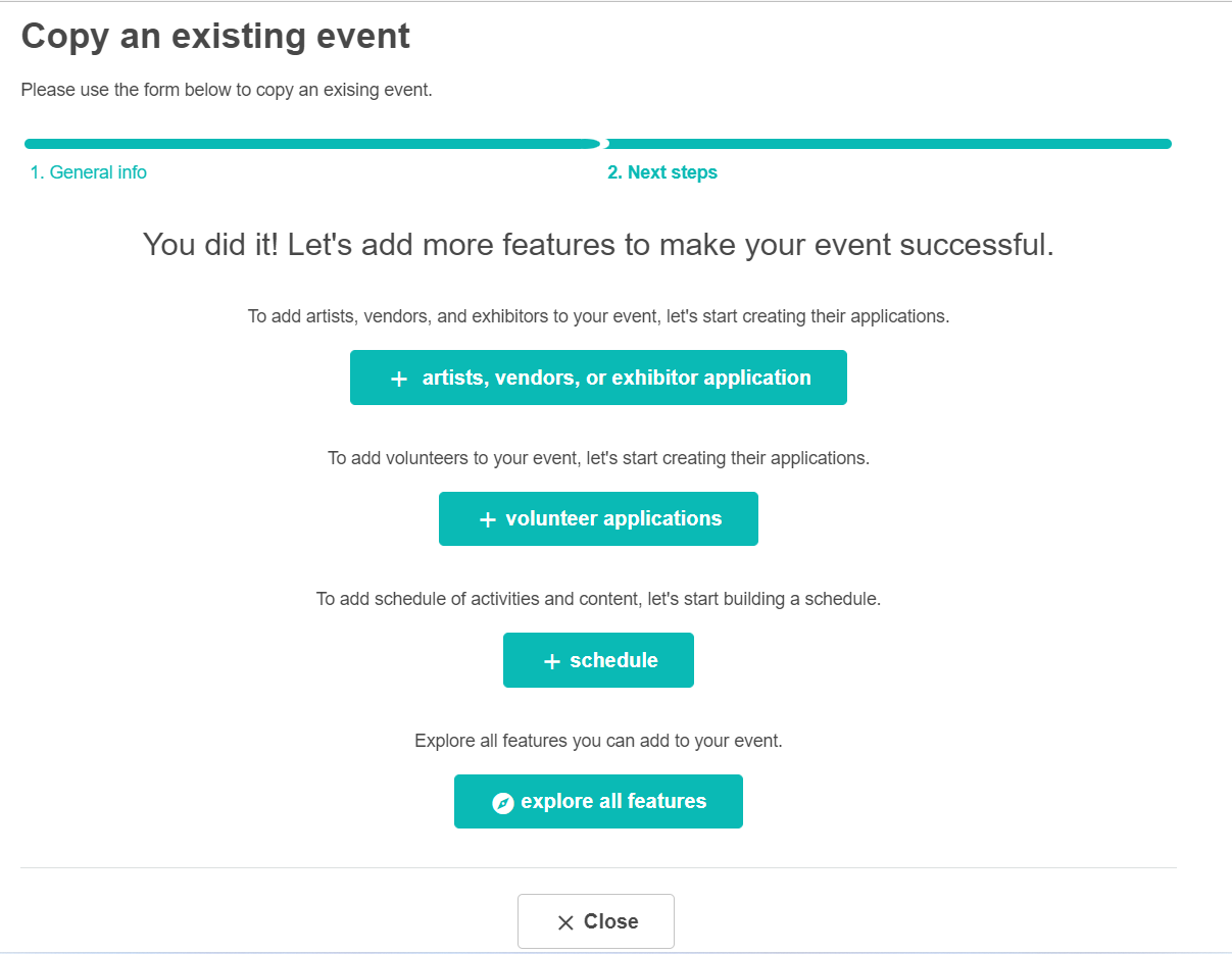 an image showing users they can add more features to their copied event