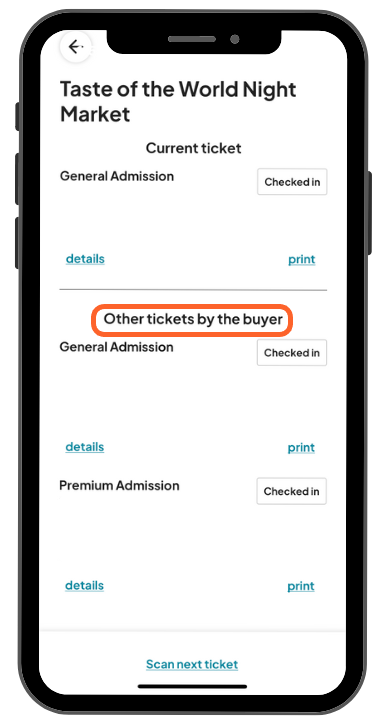 a mobile image showing users the ticket buyer page with a highlighted other tickets section close to the bottom