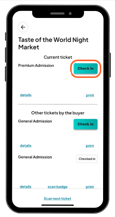 a mobile image showing users the check in button after scanning