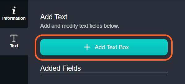 an image showing users the highlighted blue add text box button