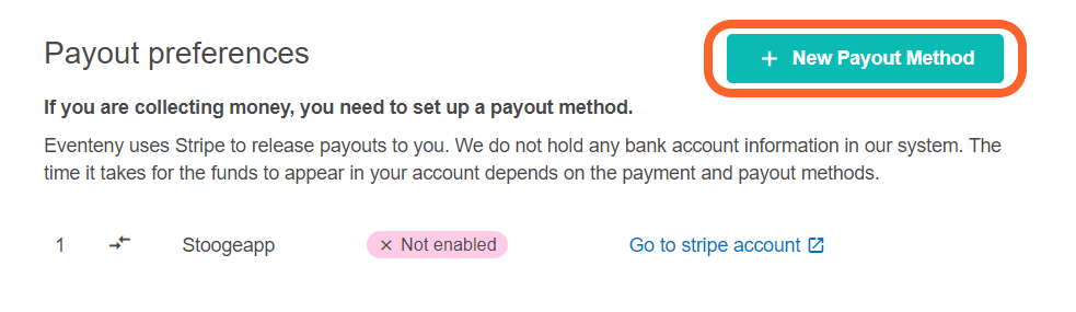 an image showing users the payout method section with the new button highlighted
