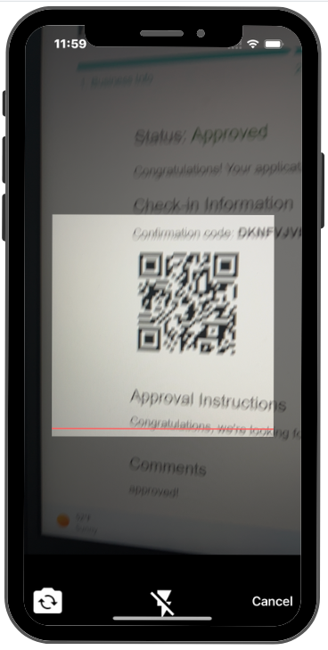 a mobile image showing users a depiction of what scanning a QR code looks like