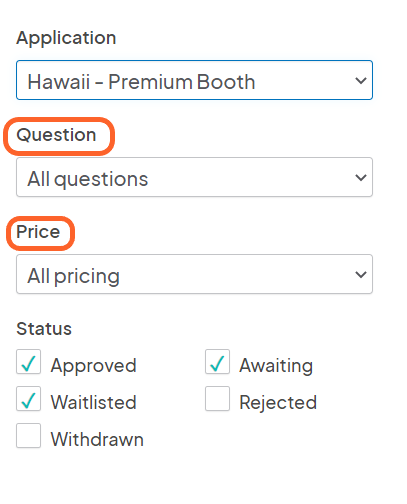 an image showing users question and pricing filters that pop up when they select a specific application to filter