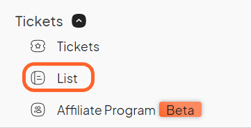 an image showing users to click lists under the tickets tab on their event dashboard