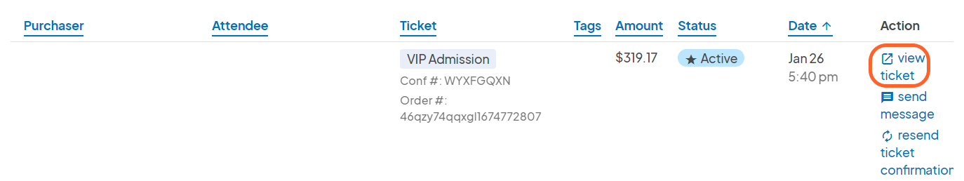 an image showing users the view ticket button to the right of the ticket buyer