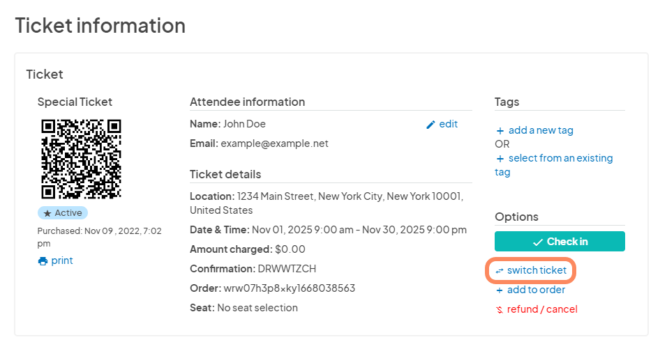 Image showing the ticket information modal.