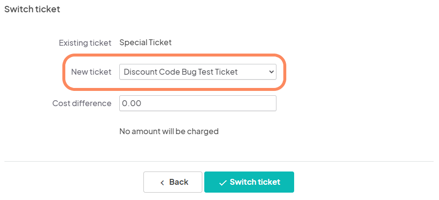 Image showing the switch ticket modal.