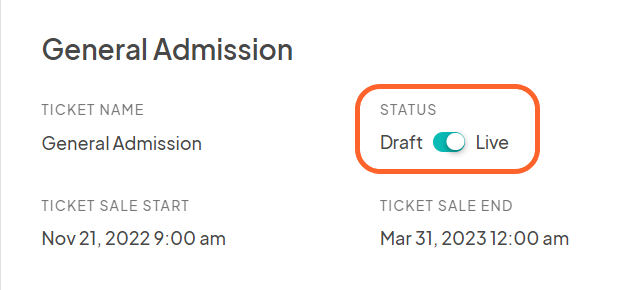 an image showing users the live toggle on the ticket editing page