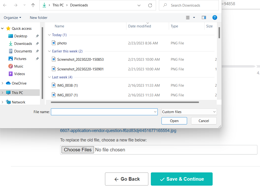 an image showing users the computer file pop up where they can select the documentation they need to upload