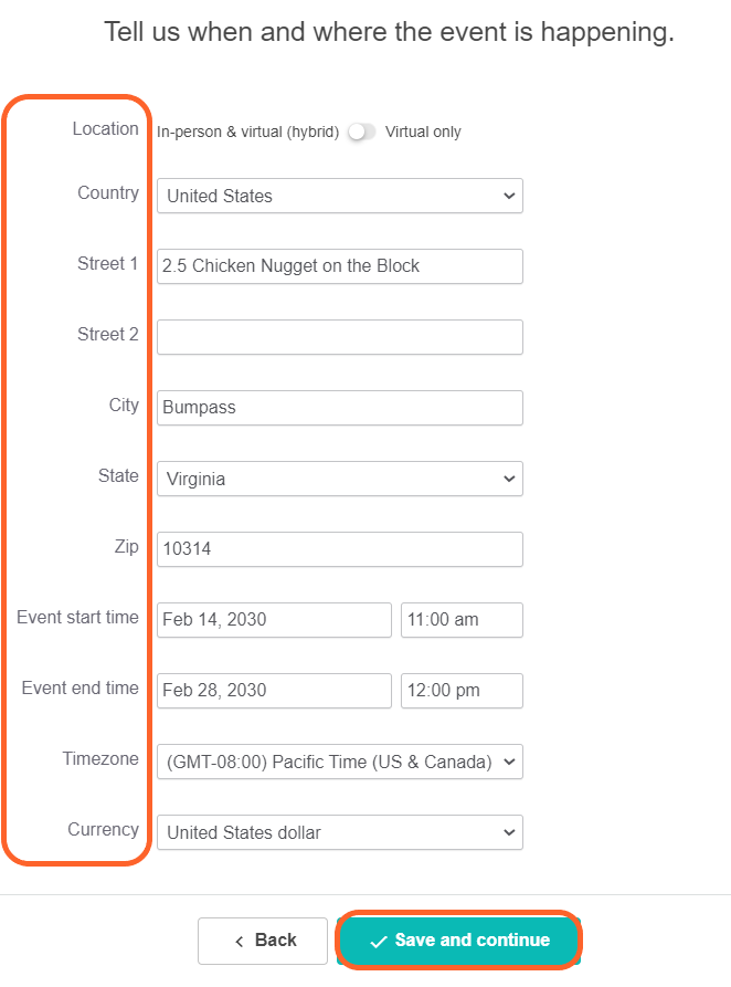 an image showing users the second step in creating an event
