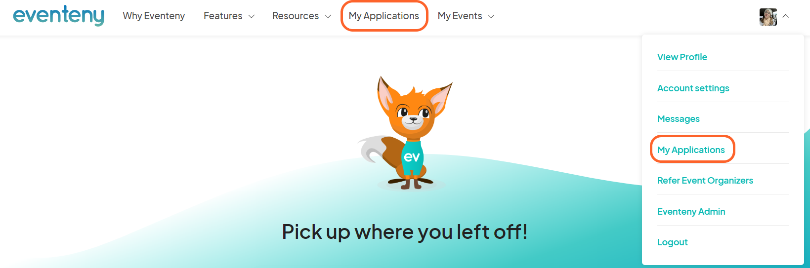 an image showing users where to find the my applications page