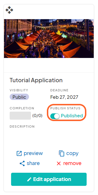 an image showing users the application status toggle on the application page