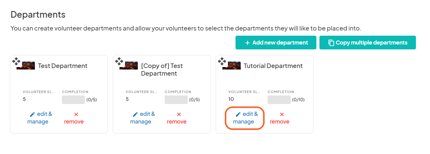 an image showing users where to click to edit and manage an already existing department