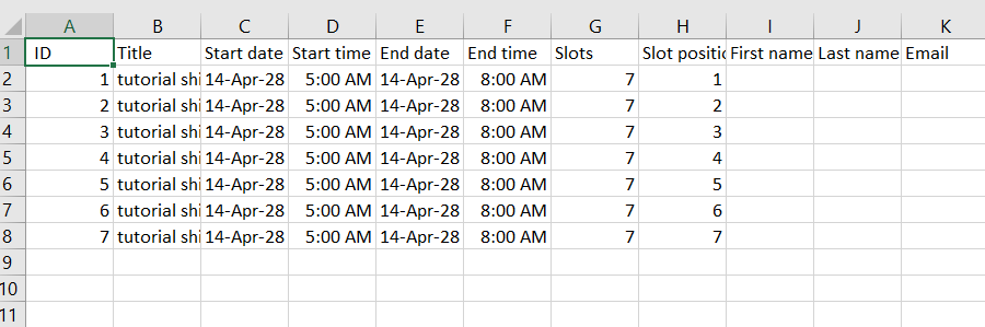 Shift list showing details of a specific shift, including title, time, hours, slots, and completion percentage, with options to edit, remove, or assign volunteers.