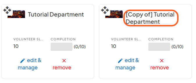 an image showing users the successfully created copy of the department