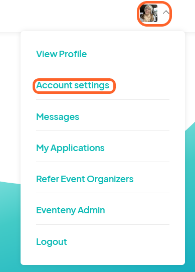 an image showing users where to find the account settings tab under their profile icon