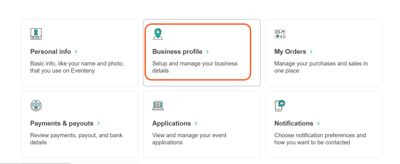 an image showing users the business profile box on the account settings page