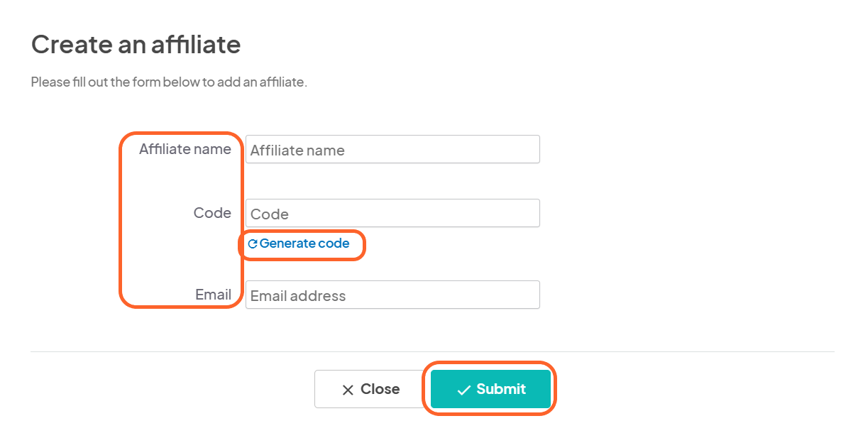 an image showing users the affiliate code creation page