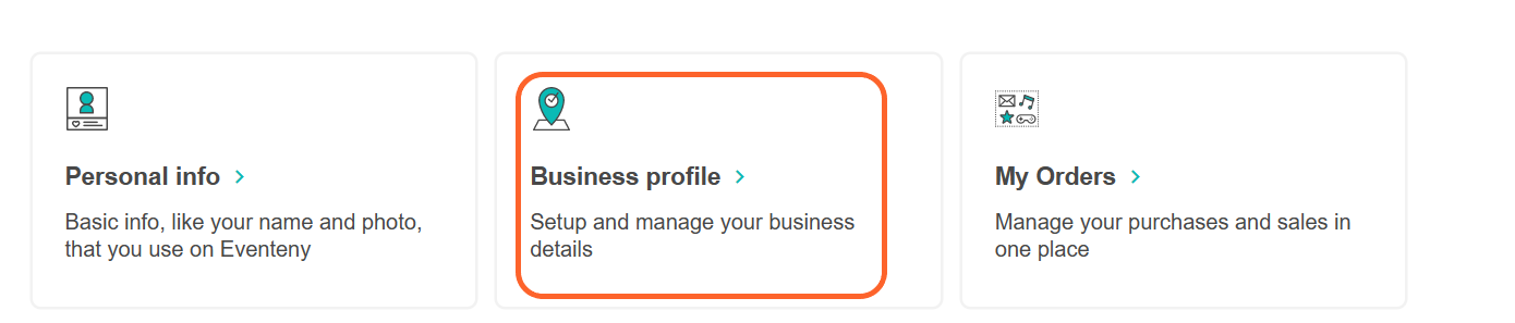 an image showing users the business profile box option on the account settings page