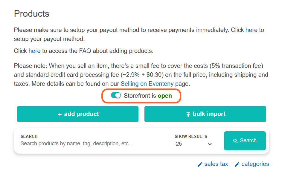 an image showing users the product shop toggle is set to on or open