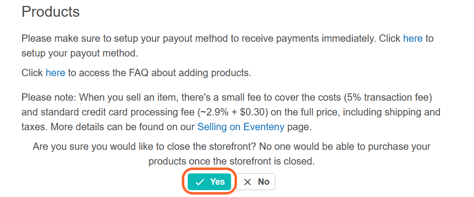 an image showing users the are you sure question for closing their shop