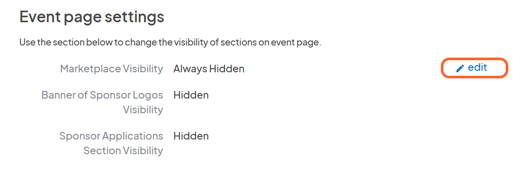 an image showing users the event page settings section on the event settings page